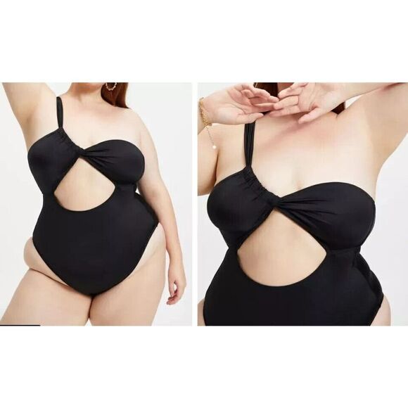 Good American GSW0236 Sz 5/2XL Black Bali Cutout 1-Shoulder 1-Pc Swimsuit - Picture 4 of 4